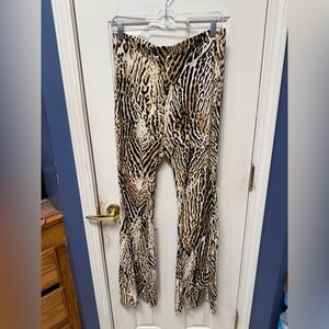 Chrysanthemum Animal Print Bell Bottom Flared Lounge Pants Size L